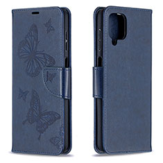 Leather Case Stands Butterfly Flip Cover Holder B01F for Samsung Galaxy M12 Blue