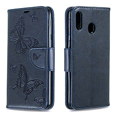 Leather Case Stands Butterfly Flip Cover Holder B01F for Samsung Galaxy M20 Blue