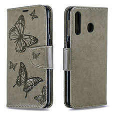 Leather Case Stands Butterfly Flip Cover Holder B01F for Samsung Galaxy M30 Gray