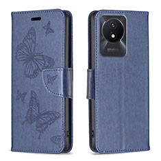 Leather Case Stands Butterfly Flip Cover Holder B01F for Vivo Y02 Blue