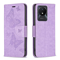 Leather Case Stands Butterfly Flip Cover Holder B01F for Vivo Y02 Clove Purple