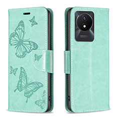 Leather Case Stands Butterfly Flip Cover Holder B01F for Vivo Y02 Green