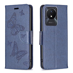 Leather Case Stands Butterfly Flip Cover Holder B01F for Vivo Y02A Blue