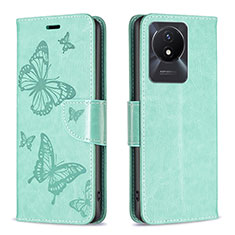 Leather Case Stands Butterfly Flip Cover Holder B01F for Vivo Y02t Green