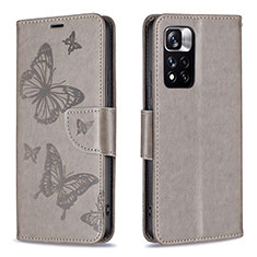 Leather Case Stands Butterfly Flip Cover Holder B01F for Xiaomi Mi 11i 5G (2022) Gray