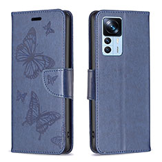 Leather Case Stands Butterfly Flip Cover Holder B01F for Xiaomi Mi 12T 5G Blue