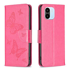 Leather Case Stands Butterfly Flip Cover Holder B01F for Xiaomi Poco C51 Hot Pink