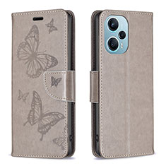 Leather Case Stands Butterfly Flip Cover Holder B01F for Xiaomi Poco F5 5G Gray