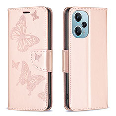 Leather Case Stands Butterfly Flip Cover Holder B01F for Xiaomi Poco F5 5G Rose Gold