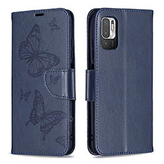 Leather Case Stands Butterfly Flip Cover Holder B01F for Xiaomi POCO M3 Pro 5G Blue