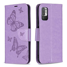 Leather Case Stands Butterfly Flip Cover Holder B01F for Xiaomi POCO M3 Pro 5G Clove Purple