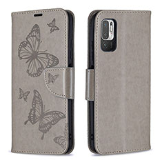 Leather Case Stands Butterfly Flip Cover Holder B01F for Xiaomi POCO M3 Pro 5G Gray