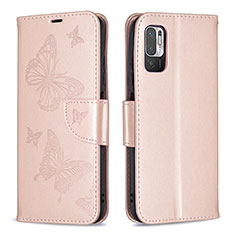 Leather Case Stands Butterfly Flip Cover Holder B01F for Xiaomi POCO M3 Pro 5G Rose Gold