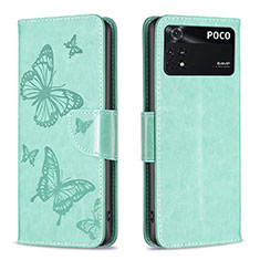 Leather Case Stands Butterfly Flip Cover Holder B01F for Xiaomi Poco M4 Pro 4G Green