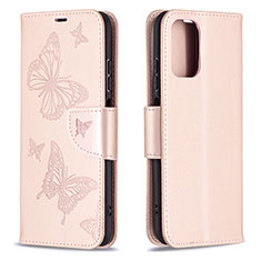 Leather Case Stands Butterfly Flip Cover Holder B01F for Xiaomi Poco M5S Rose Gold