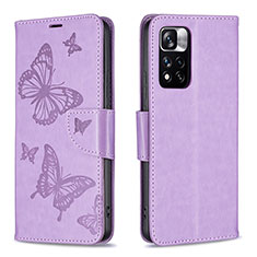 Leather Case Stands Butterfly Flip Cover Holder B01F for Xiaomi Poco X4 NFC Clove Purple