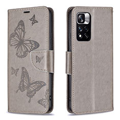 Leather Case Stands Butterfly Flip Cover Holder B01F for Xiaomi Poco X4 NFC Gray