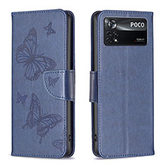 Leather Case Stands Butterfly Flip Cover Holder B01F for Xiaomi Poco X4 Pro 5G Blue