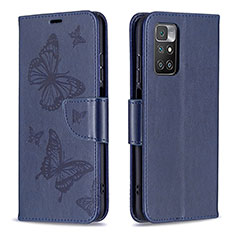 Leather Case Stands Butterfly Flip Cover Holder B01F for Xiaomi Redmi 10 (2022) Blue