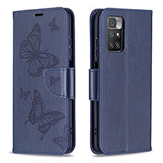 Leather Case Stands Butterfly Flip Cover Holder B01F for Xiaomi Redmi 10 4G Blue