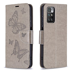 Leather Case Stands Butterfly Flip Cover Holder B01F for Xiaomi Redmi 10 4G Gray