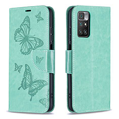 Leather Case Stands Butterfly Flip Cover Holder B01F for Xiaomi Redmi 10 4G Green