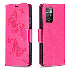 Leather Case Stands Butterfly Flip Cover Holder B01F for Xiaomi Redmi 10 4G Hot Pink