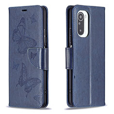 Leather Case Stands Butterfly Flip Cover Holder B01F for Xiaomi Redmi K40 5G Blue