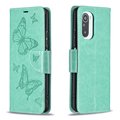 Leather Case Stands Butterfly Flip Cover Holder B01F for Xiaomi Redmi K40 5G Green