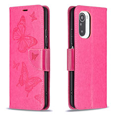 Leather Case Stands Butterfly Flip Cover Holder B01F for Xiaomi Redmi K40 5G Hot Pink