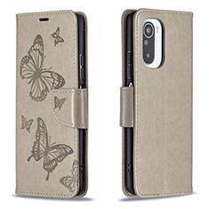 Leather Case Stands Butterfly Flip Cover Holder B01F for Xiaomi Redmi K40 Pro 5G Gray