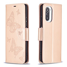 Leather Case Stands Butterfly Flip Cover Holder B01F for Xiaomi Redmi K40 Pro 5G Rose Gold