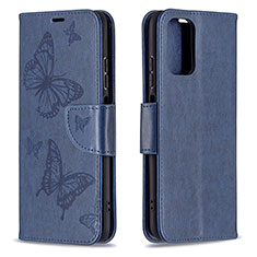 Leather Case Stands Butterfly Flip Cover Holder B01F for Xiaomi Redmi Note 10 4G Blue