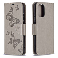 Leather Case Stands Butterfly Flip Cover Holder B01F for Xiaomi Redmi Note 10 4G Gray