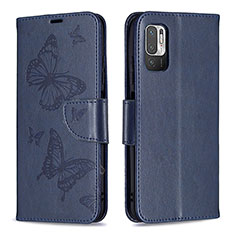 Leather Case Stands Butterfly Flip Cover Holder B01F for Xiaomi Redmi Note 10 5G Blue