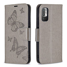 Leather Case Stands Butterfly Flip Cover Holder B01F for Xiaomi Redmi Note 10 5G Gray