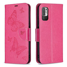 Leather Case Stands Butterfly Flip Cover Holder B01F for Xiaomi Redmi Note 10 5G Hot Pink