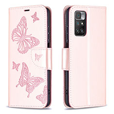 Leather Case Stands Butterfly Flip Cover Holder B01F for Xiaomi Redmi Note 11 4G (2021) Rose Gold
