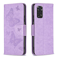 Leather Case Stands Butterfly Flip Cover Holder B01F for Xiaomi Redmi Note 11 4G (2022) Clove Purple