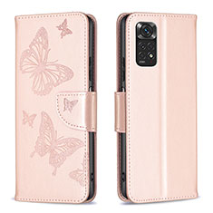 Leather Case Stands Butterfly Flip Cover Holder B01F for Xiaomi Redmi Note 11 4G (2022) Rose Gold