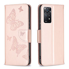 Leather Case Stands Butterfly Flip Cover Holder B01F for Xiaomi Redmi Note 11 Pro 4G Rose Gold