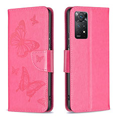 Leather Case Stands Butterfly Flip Cover Holder B01F for Xiaomi Redmi Note 11 Pro 5G Hot Pink