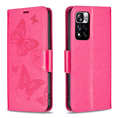 Leather Case Stands Butterfly Flip Cover Holder B01F for Xiaomi Redmi Note 11 Pro+ Plus 5G Hot Pink