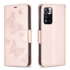 Leather Case Stands Butterfly Flip Cover Holder B01F for Xiaomi Redmi Note 11 Pro+ Plus 5G Rose Gold