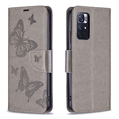 Leather Case Stands Butterfly Flip Cover Holder B01F for Xiaomi Redmi Note 11T 5G Gray