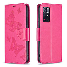 Leather Case Stands Butterfly Flip Cover Holder B01F for Xiaomi Redmi Note 11T 5G Hot Pink