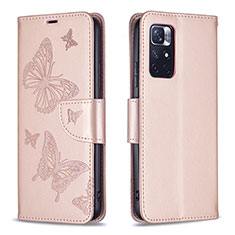 Leather Case Stands Butterfly Flip Cover Holder B01F for Xiaomi Redmi Note 11T 5G Rose Gold