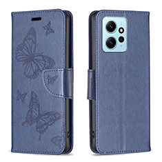 Leather Case Stands Butterfly Flip Cover Holder B01F for Xiaomi Redmi Note 12 4G Blue