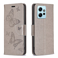 Leather Case Stands Butterfly Flip Cover Holder B01F for Xiaomi Redmi Note 12 4G Gray