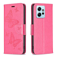 Leather Case Stands Butterfly Flip Cover Holder B01F for Xiaomi Redmi Note 12 4G Hot Pink